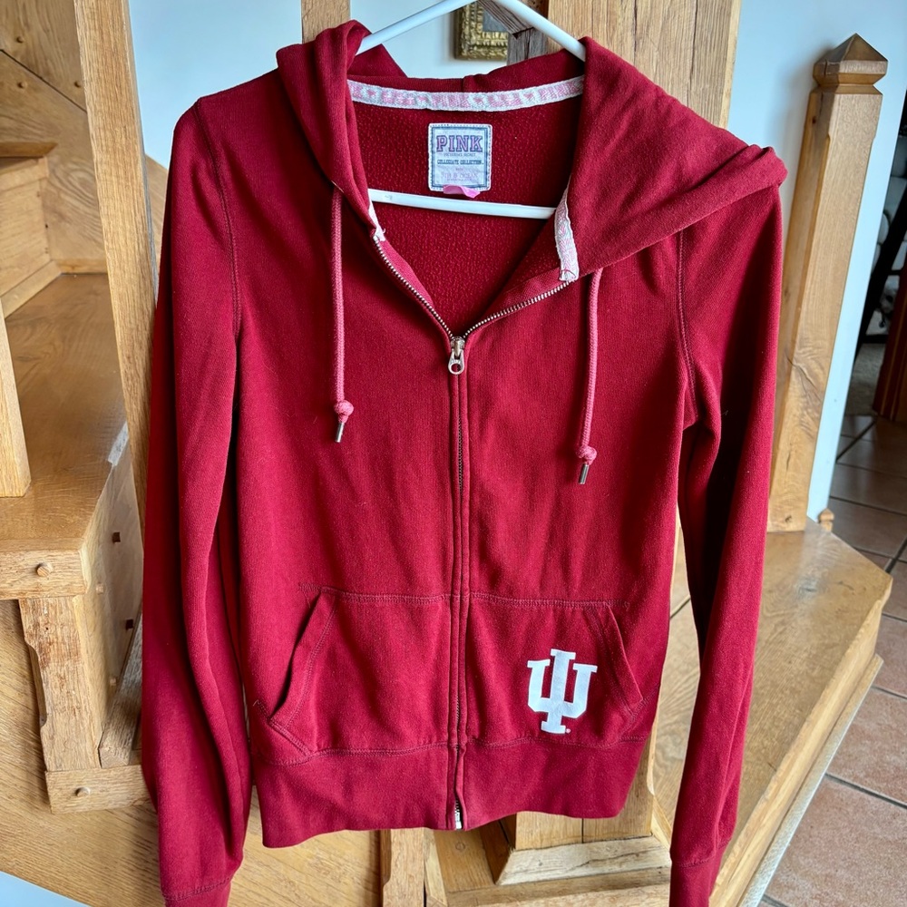 Victoria's Secret PINK Red Indiana University Zip-Up Hoodie